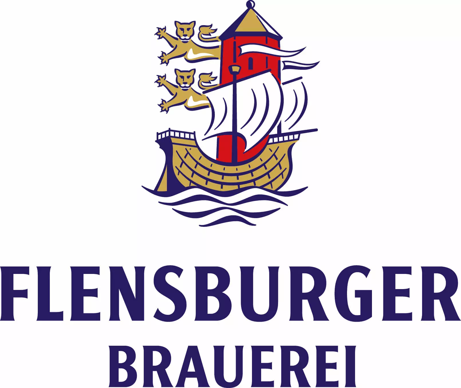 Logo der Flensburger Brauerei in Farbe mit Kogge aus 2023.