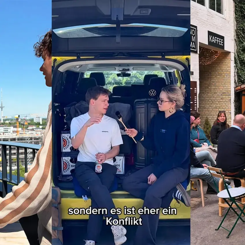 Bildercollage von Szenen der Deutschland-Tour von Studopolis mit den Flensburger Küstenlimos im Gepäck.