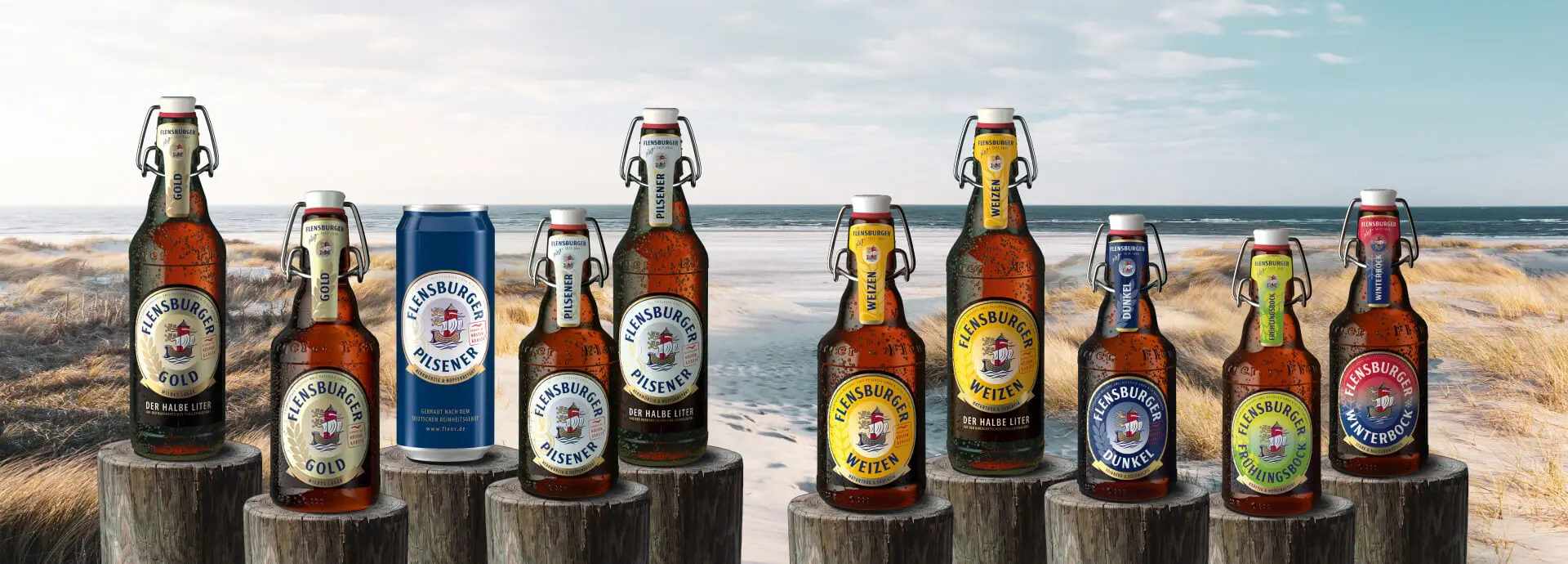 The various product range of the Flensburger Brewery.