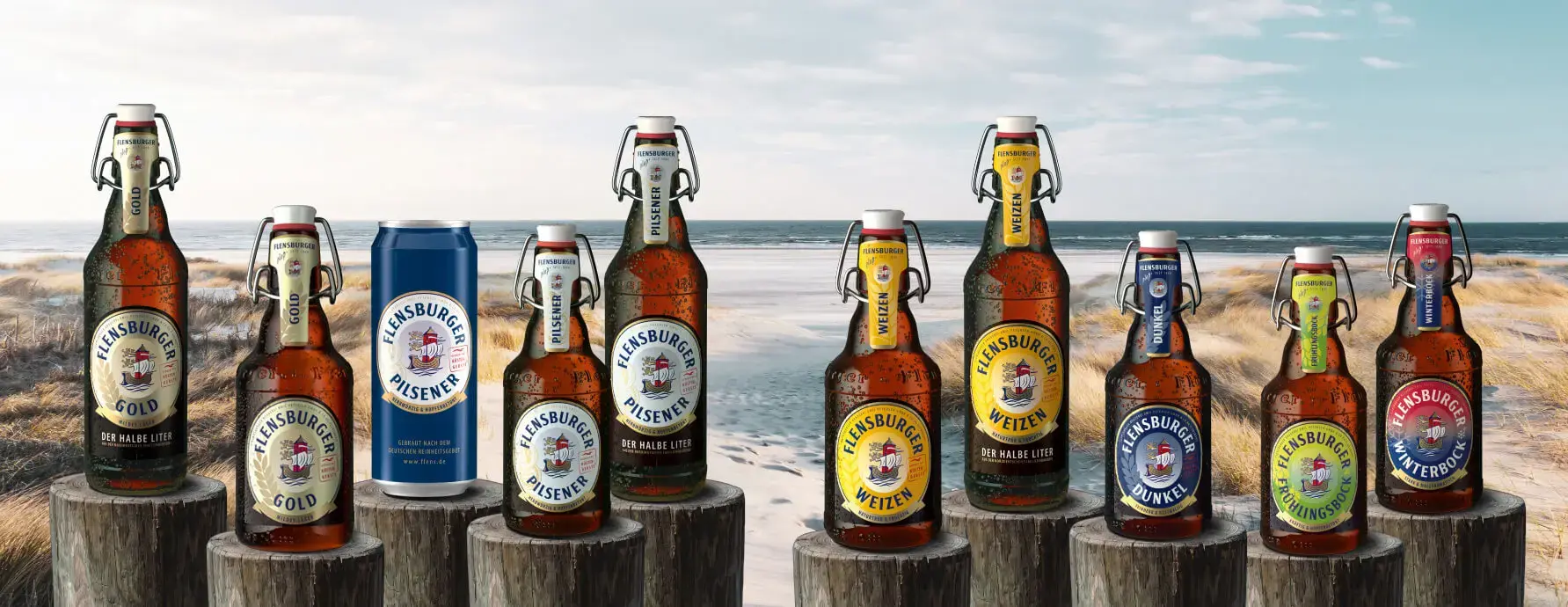 The various product range of the Flensburger Brewery.