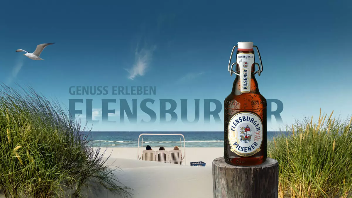 Desktophintergrund Flensburger Pilsener an einem Sommertag.