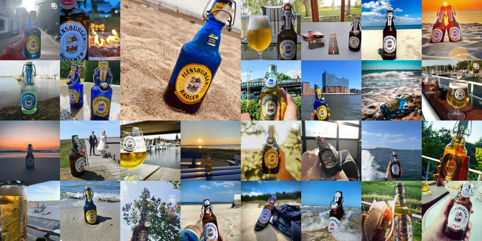 Bildercollage von vielen verschiedenen FLENS Flaschen.