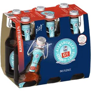 Sechserpack Flensburger Strand-Lager Strand-Lager 0,0 % Vol. in einer Pappverpackung.