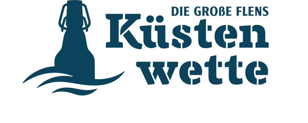 Bügelflasche über Wellen neben Schriftzug 'Küstenwette'.