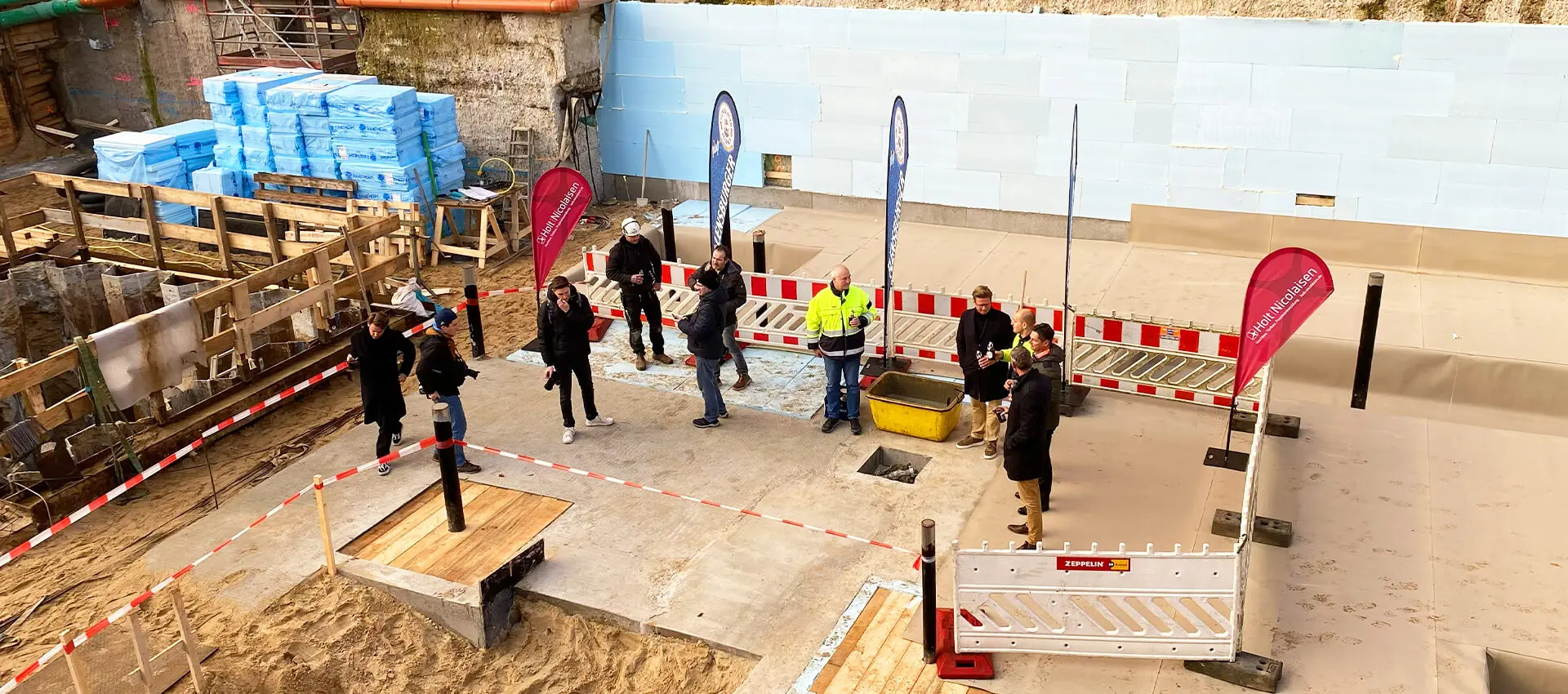 Baustelle des neuen Sudhauses für die Flensburger Brauerei mit der Grundsteinlegung.