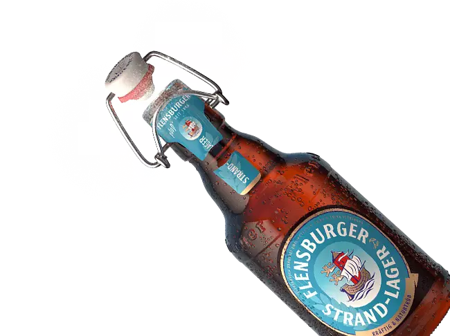 Ploppende schräge Flasche vom Flensburger Strand-Lager im Anschnitt.