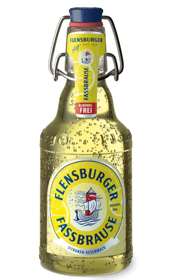 Packshot vom alkoholfreien Biermischgetränk Flensburger Fassbrause Zitronen-Geschmack.