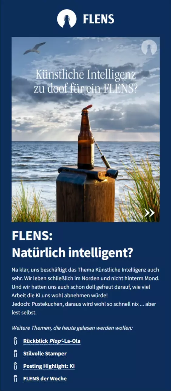 Voransicht des Newsletters "Flensburger Flaschenpost", Ausgabe Juli 2.