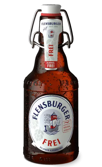 Packshot von der alkoholfreien Biersorte Flensburger Frei.