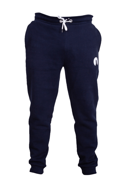 Navyblaue Jogginghose mit weißem Kordelzug und weißem Nordlicht-Logo auf dem linken Oberschenkel. Die Hose hat einen bequemen Schnitt und elastische Bündchen an den Knöcheln.